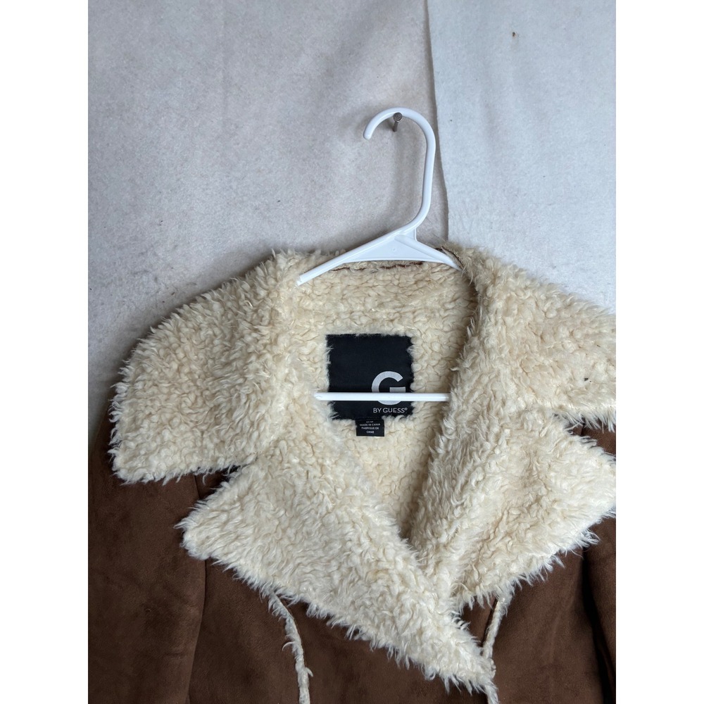 G by Guess Womens Brown Faux Suede Shearling Lined Jacket Coat Tan Size Medium - Picture 4 of 10